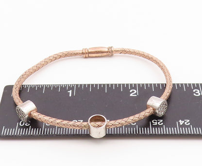 925 Sterling Silver  Shiny Topaz Copper Tone Weaved Bangle Bracelet  BT6521