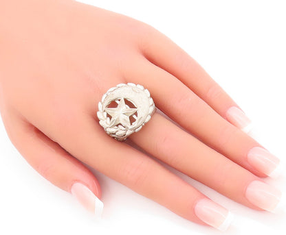 925 Sterling Silver Vintage Ring Swirly Carved Half Moon & Star Sz 11.5 RG28508