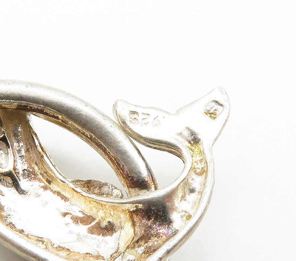 925 Sterling Silver  Vintage Shiny Leaping Dolphin Motif Drop Earrings  EG8190