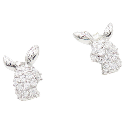 925 Sterling Silver   White Topaz Bunny Rabbit Motif Stud Earrings  EG8928