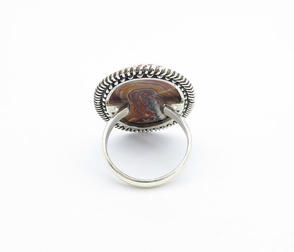 925 Sterling Silver Agate Shiny Twist Border Cocktail Ring Sz 8.5  RG8007