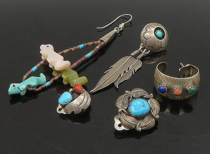 ZUNI NAVAJO 925 Silver  Vintage MultiStone Lot Single Earrings  EG11247