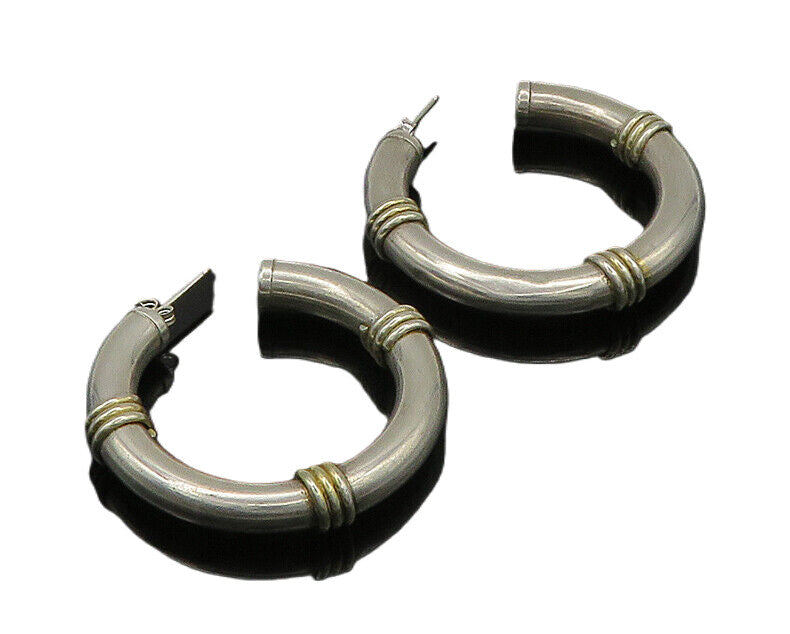 925 Sterling Silver  Vintage Wrapped Detail Hollow JHoop Earrings  EG10376