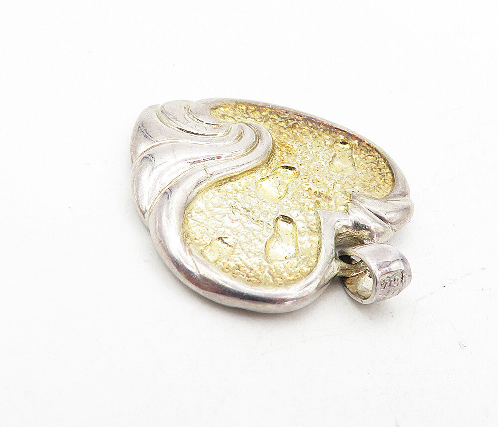 GORHAM 925 Silver  Vintage 2 Tone Love Heart Etched Quote Drop Pendant  PT6363