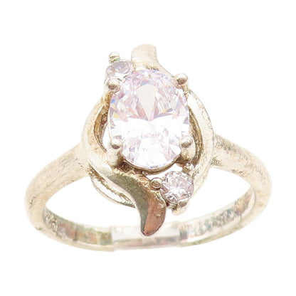 925 Sterling Silver Vintage Ring Oval Cut CZ Elegant Swirl Band  Sz 8  RG34533