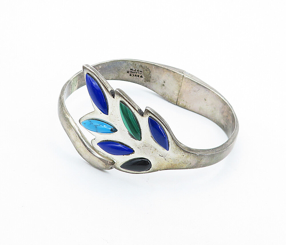 TAXCO MEXICO 925 Silver  Vintage Lapis Lazuli Turquoise & Onyx Bracelet BT2017