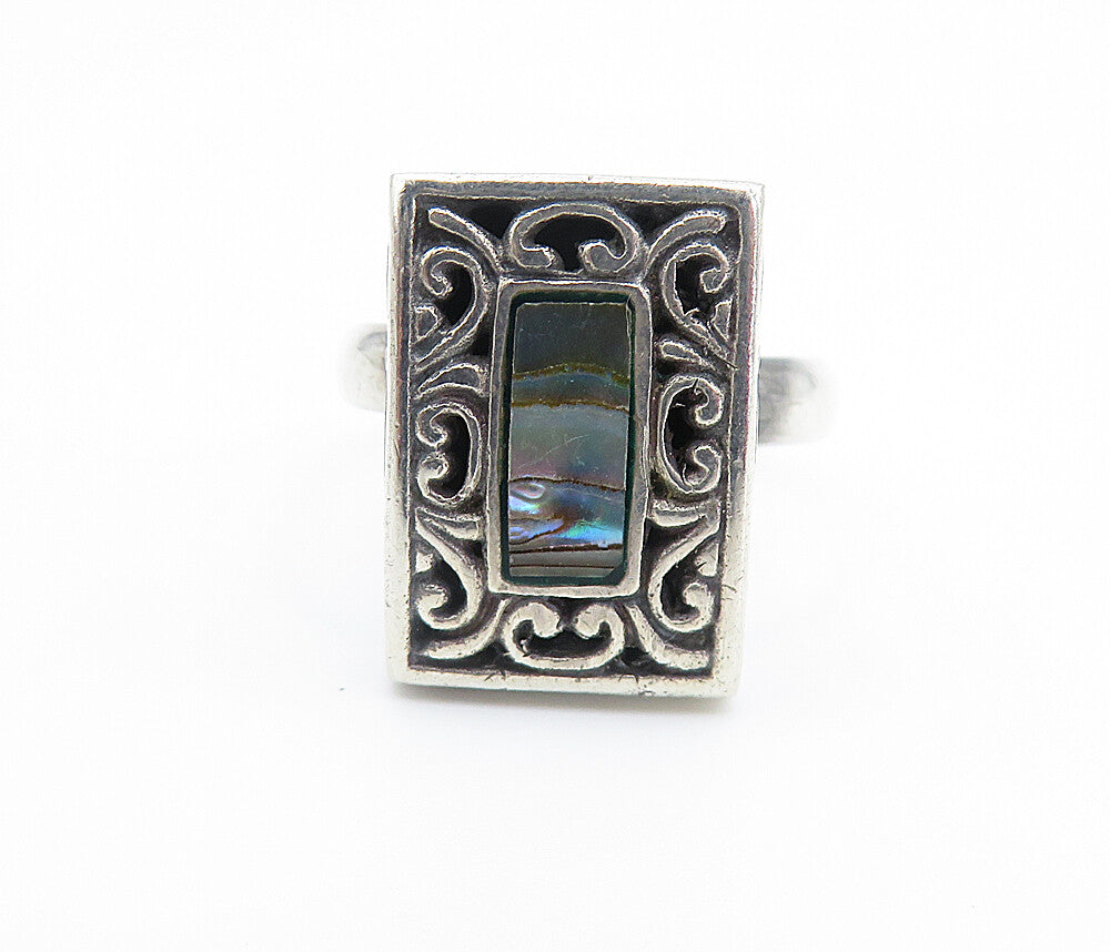 925 Sterling Silver  Vintage Abalone Shell Swirl Cocktail Ring Sz 7.5  RG8110
