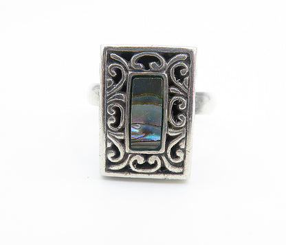 925 Sterling Silver  Vintage Abalone Shell Swirl Cocktail Ring Sz 7.5  RG8110