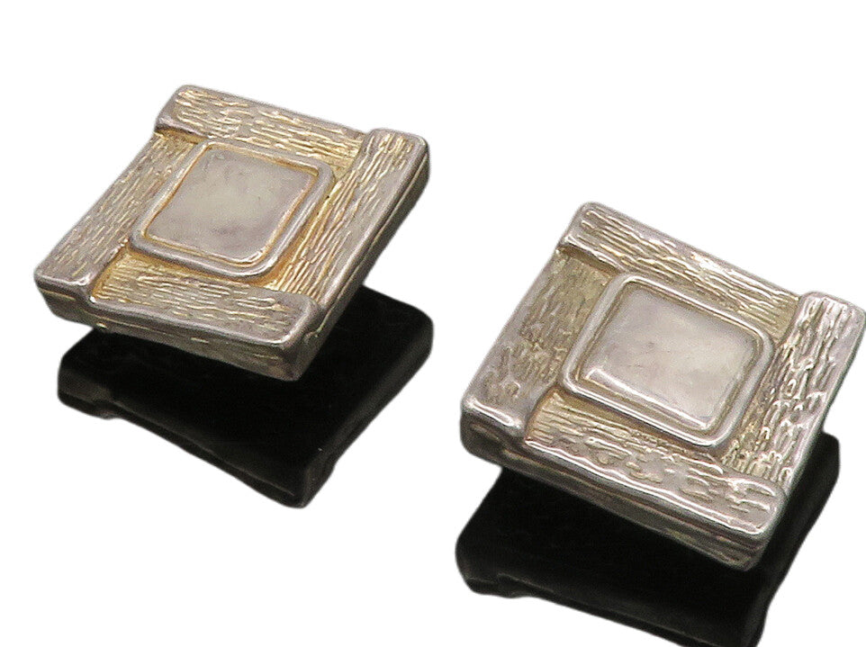 925 Sterling Silver  Vintage Sculpted Hollow Square Drop Earrings  EG6883