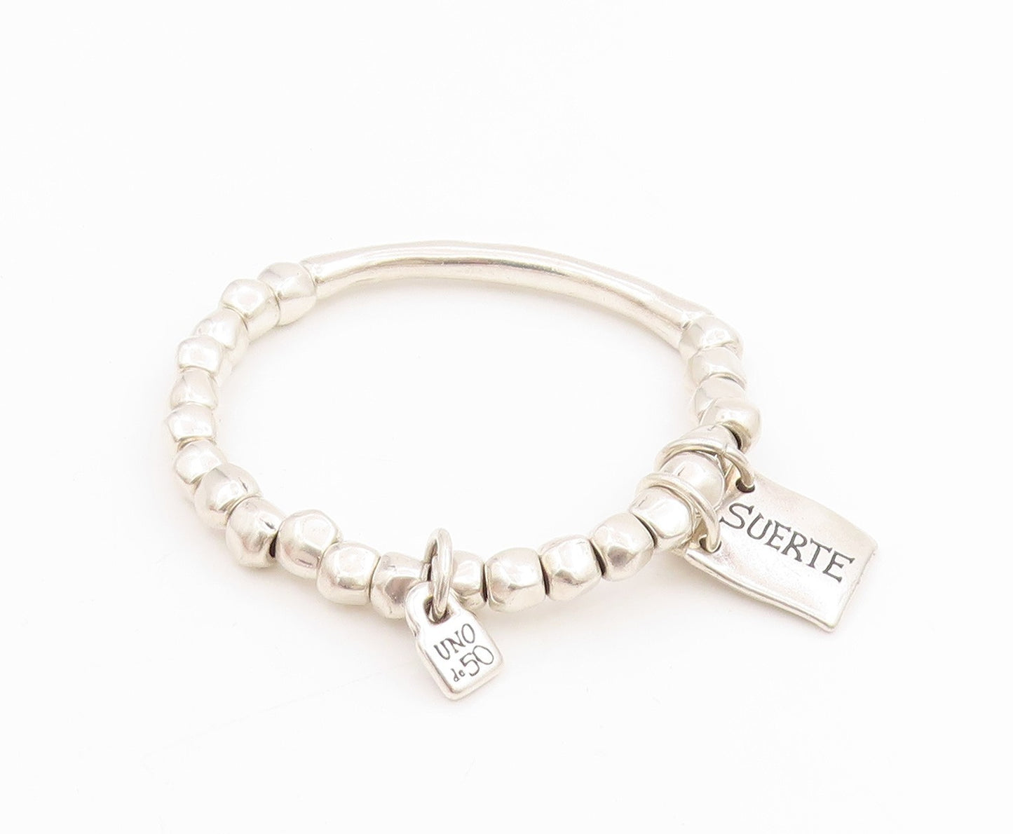 925 Sterling Silver Vintage Bracelet UNO DE 50 Suerte Lucky Bead Design  BT11490