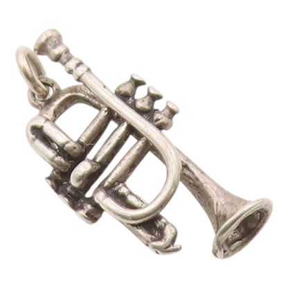 925 Sterling Silver Vintage Pendant 3D Trumpet Musical Instrument Charm  PT26309