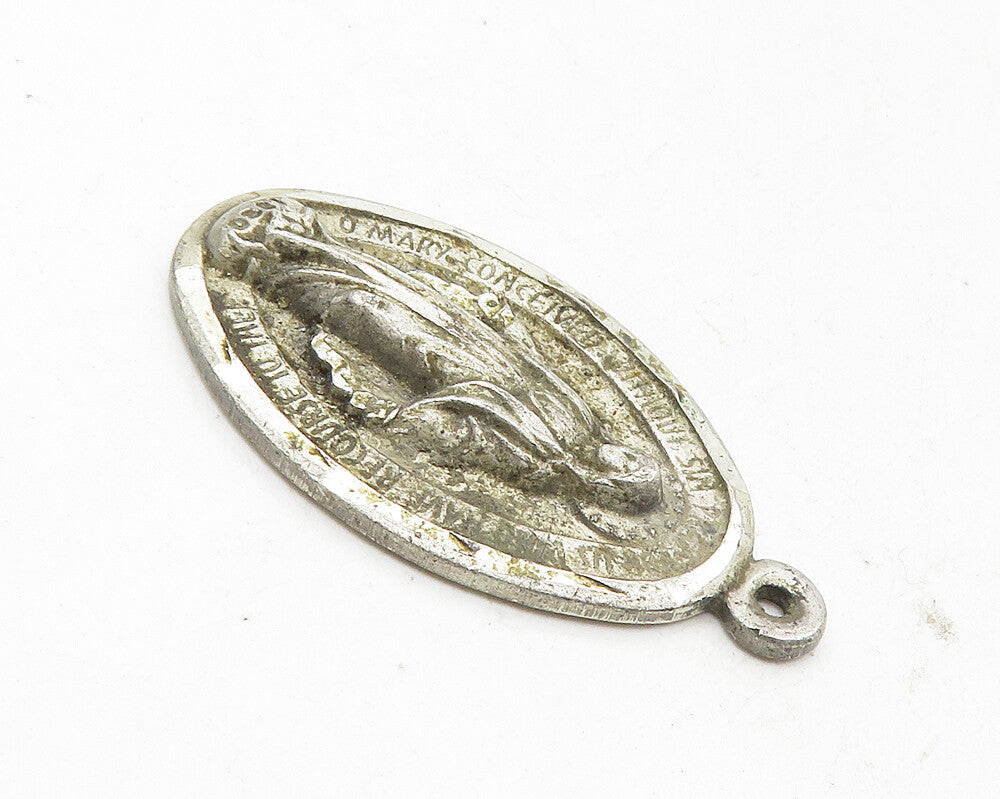 925 Sterling Silver  Vintage Virgin Mary Religious Prayer Drop Pendant  PT7669