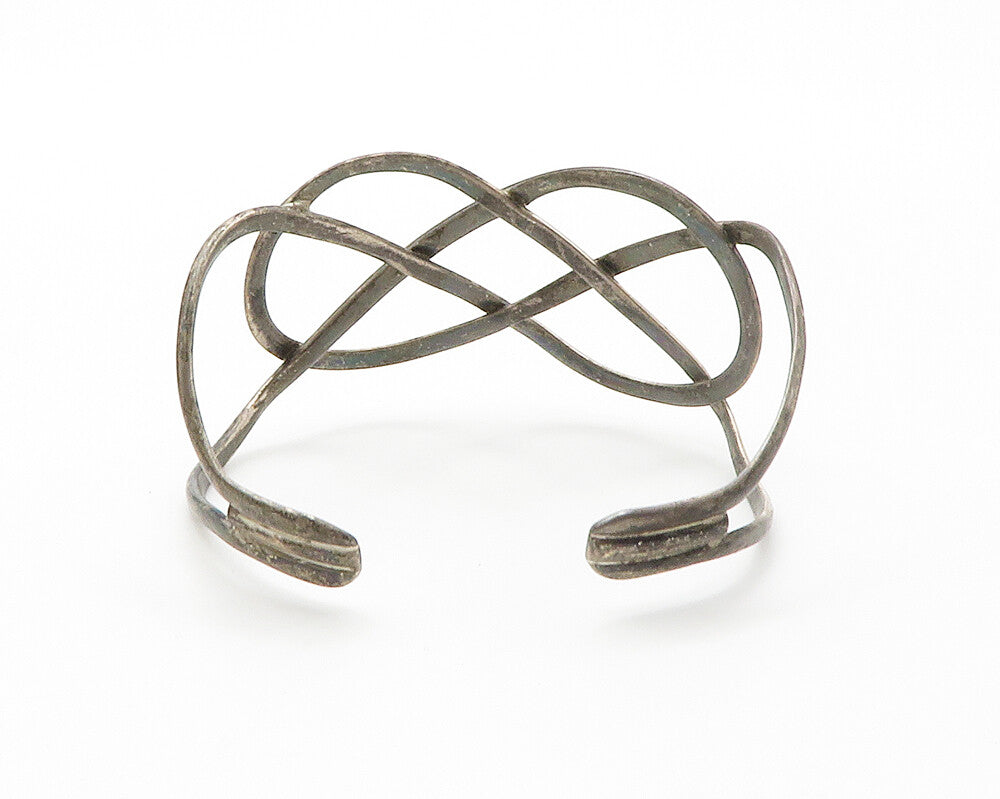 925 Sterling Silver  Vintage Dark Tone Interlaced Design Cuff Bracelet  BT5576
