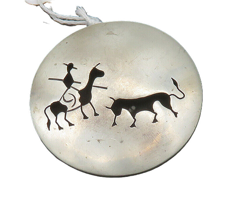 MEXICO 925 Sterling Silver  Vintage Man On Horse With Bull Brooch Pin  BP8143