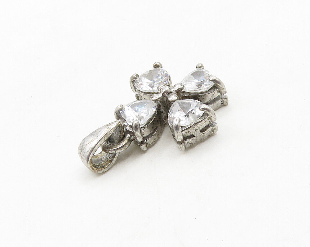 925 Sterling Silver  Vintage Shiny Cubic Zirconia Floral Pendant  PT15259