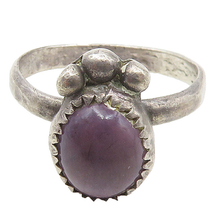 NAVAJO 925 Silver  Vintage Cabochon Cut Amethyst Band Ring Sz 6  RG18049