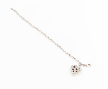 925 Sterling Silver Vintage Bracelet Genuine Diamonds Love Heart Chain  BT11854