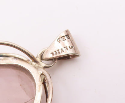 MEXICO 925 Sterling Silver  Vintage Cabochon Cut Rose Quartz Pendant  PT18716