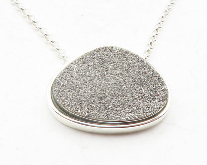 925 Sterling Silver  Druzy Stone Shiny Polished Thin Chain Necklace  NE2040