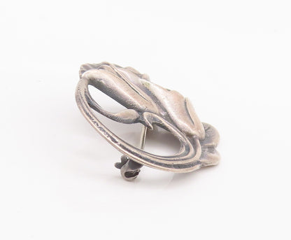 925 Sterling Silver Vintage Brooch Pin Antique Swirly Carved Lilies  BP10660