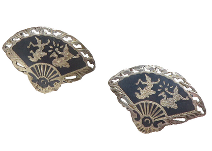 SIAM 925 Sterling Silver  Vintage Niello Dancer Fan Motif Cuff Links  TR1710