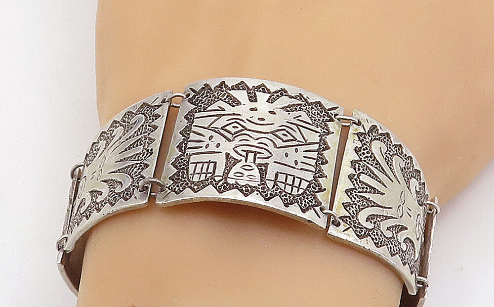 925 Sterling Silver  Vintage Antique Traditional Pattern Chain Bracelet BT2963
