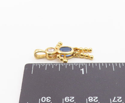 925 Silver  Vintage Sapphire & Cubic Zirconia Figure Dangle Pendant  PT21508