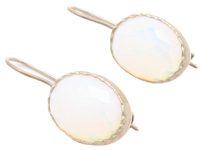 925 Sterling Silver Vintage Earrings Dark Tone Cabochon Cut Mystic Opal  EG13292