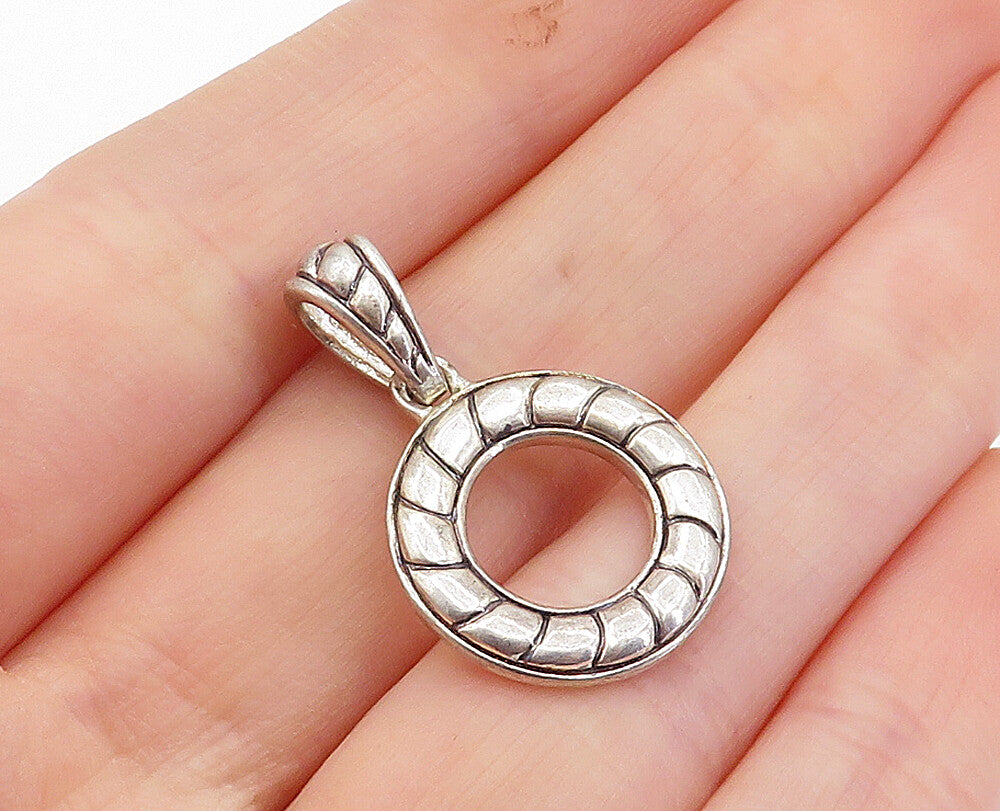 925 Sterling Silver  Vintage Petite Fluted Open Circle Drop Pendant  PT2959