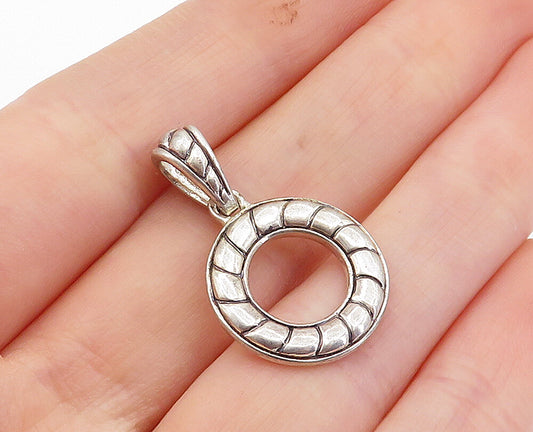 925 Sterling Silver  Vintage Petite Fluted Open Circle Drop Pendant  PT2959