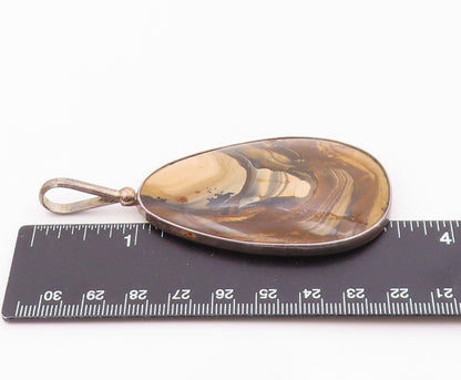 OBSIDIAN 925 Sterling Silver  Vintage Brown Jasper Large Pendant  PT17170