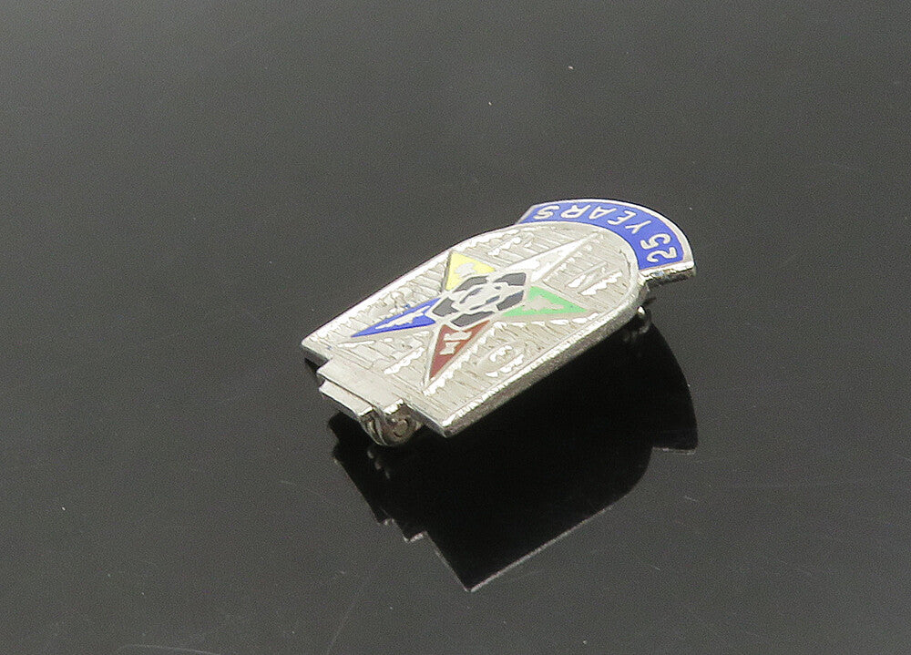 925 Sterling Silver  Vintage Enamel Eastern Star Masonic Brooch Pin  BP8458