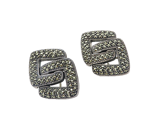 JUDITH JACK 925 Silver  Vintage Sparkling Marcasite Non Pierce Earrings EG4266