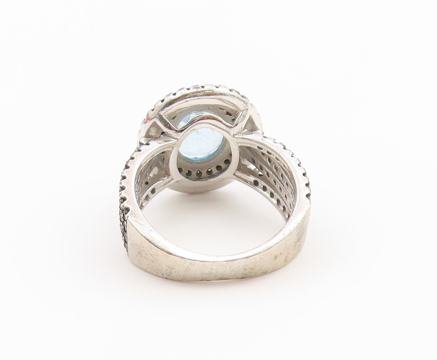 925 Sterling Silver Vintage Ring Aquamarine & Spinel Statement Band Sz 4 RG36911