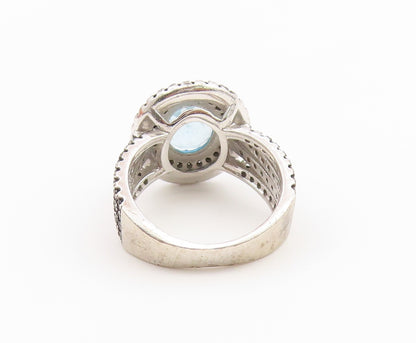 925 Sterling Silver Vintage Ring Aquamarine & Spinel Statement Band Sz 4 RG36911