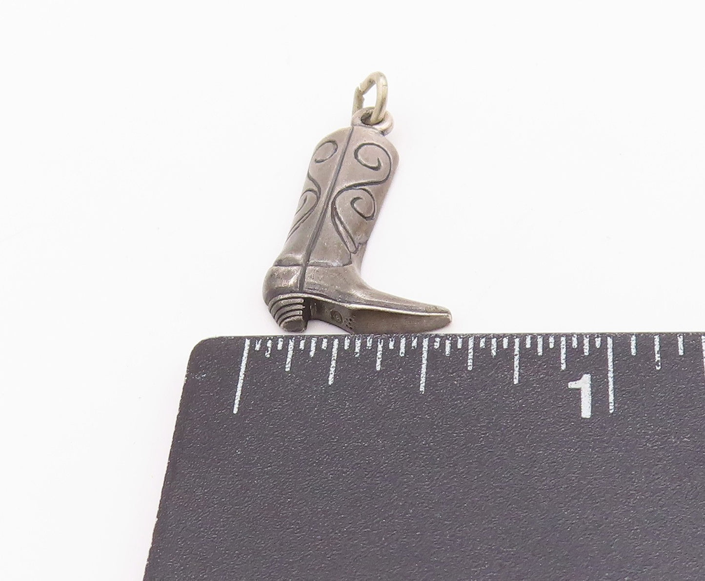 925 Sterling Silver Vintage Pendant Dark Tone Etched Winter Boots Charm  PT24731