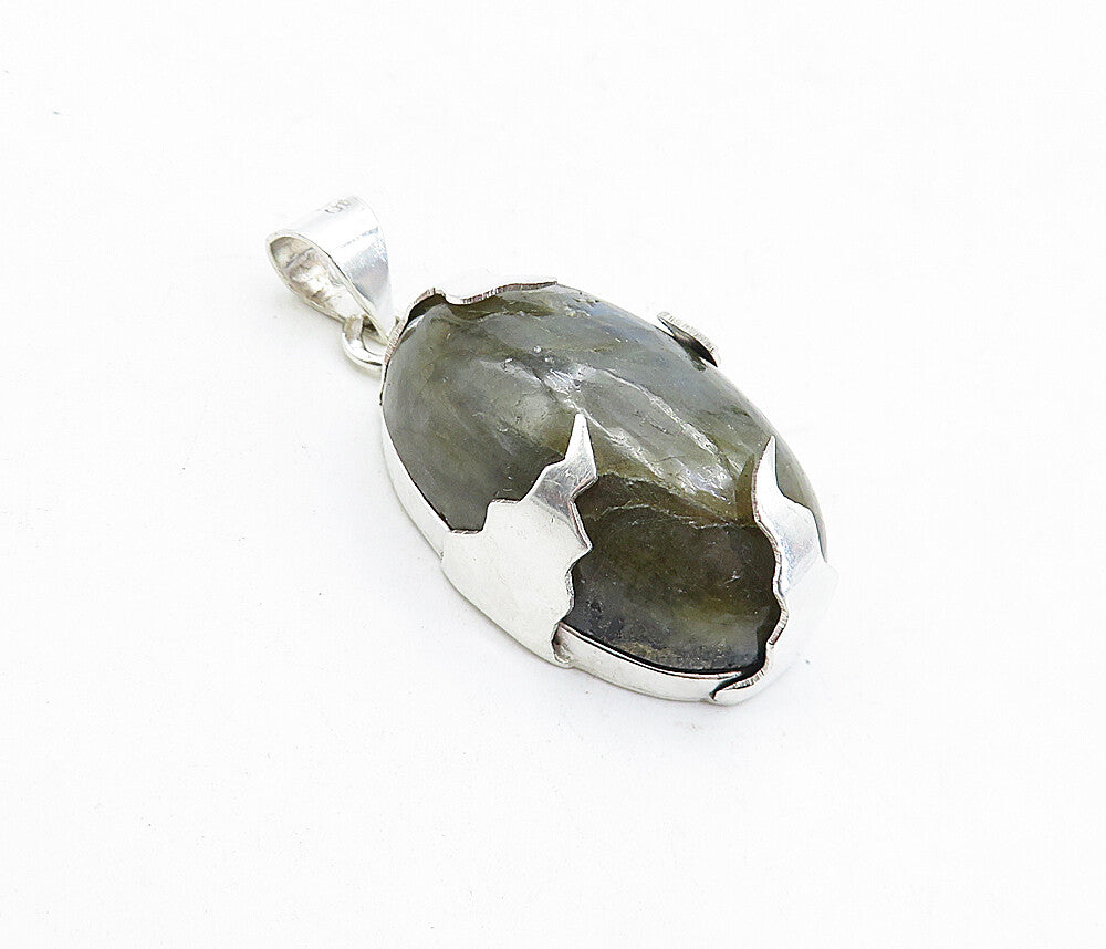 925 Sterling Silver  Vintage Cabochon Cut Moonstone Shiny Drop Pendant  PT3367