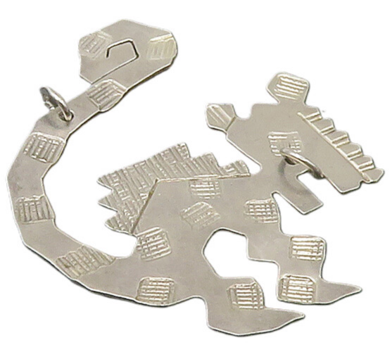 925 Sterling Silver  Vintage Shiny Etched Spotted Dinosaur Pendant  PT13510