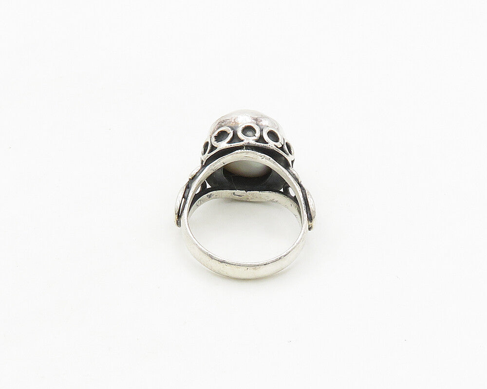925 Sterling Silver  Vintage Pearl Dome Swirl Cocktail Ring Sz 7  RG19029