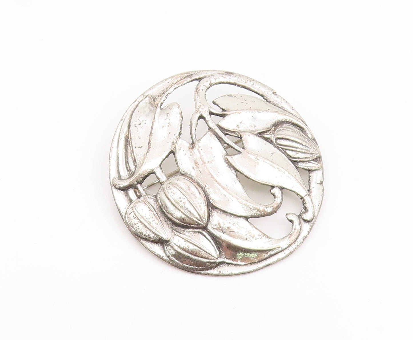 925 Sterling Silver Vintage Brooch Pin Antique Openwork Botanical Motif  BP12394