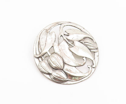 925 Sterling Silver Vintage Brooch Pin Antique Openwork Botanical Motif  BP12394