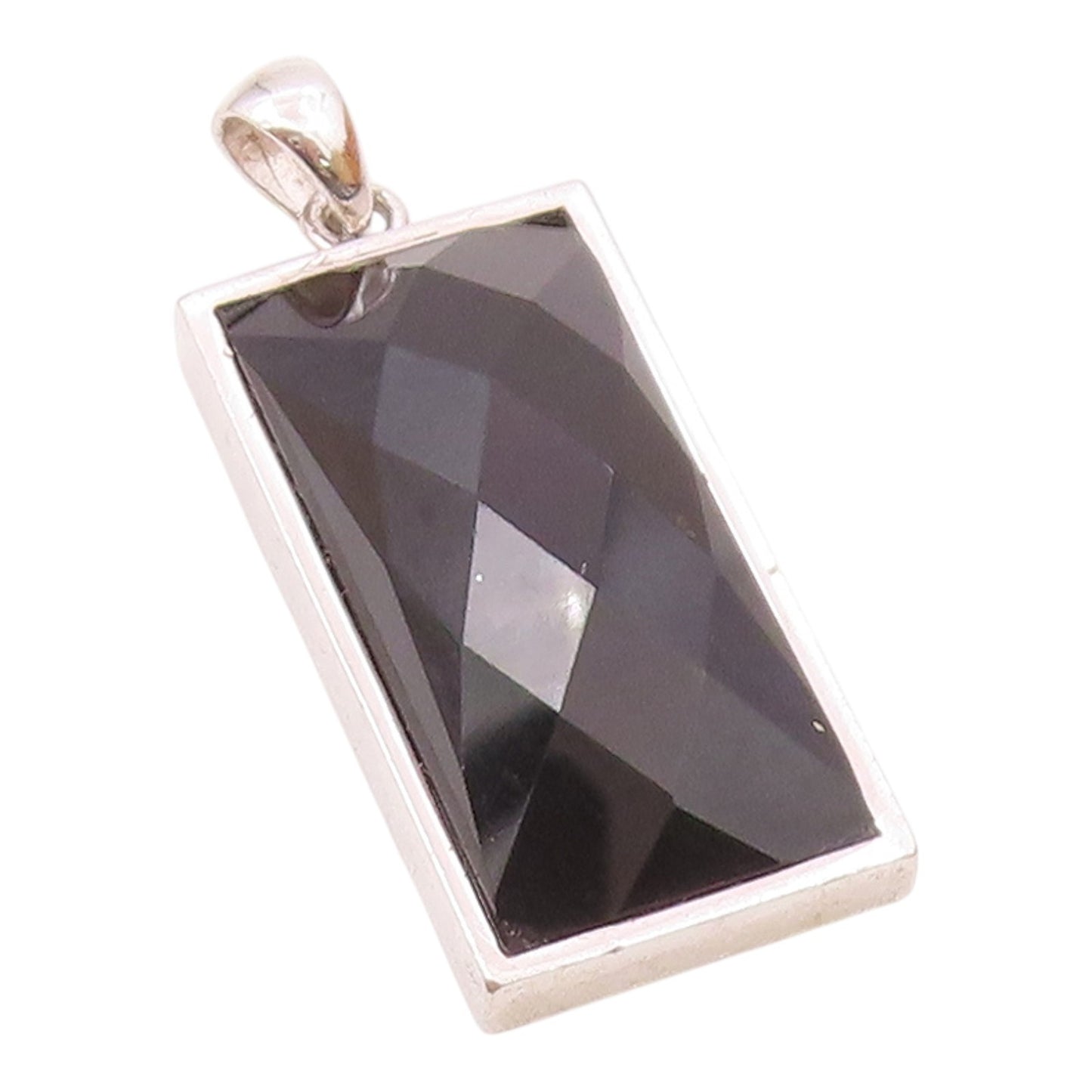 925 Sterling Silver  Faceted Black Hematite Square Drop Pendant  PT11638