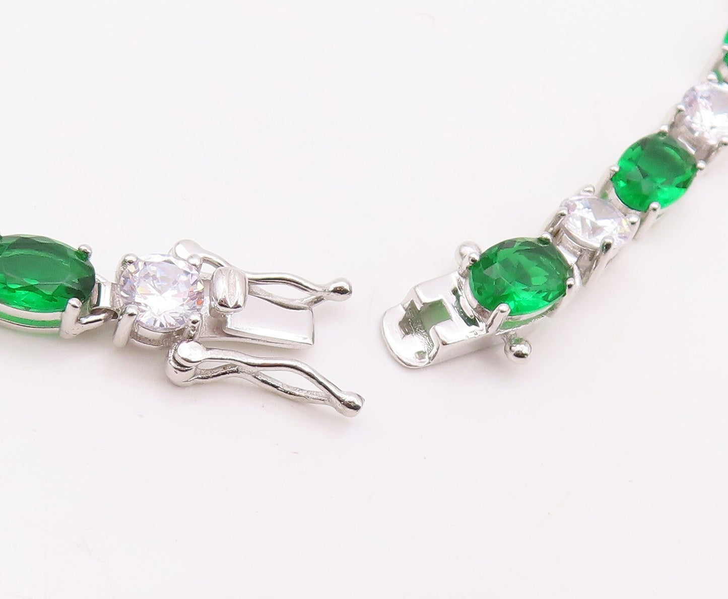 925 Sterling Silver Vintage Bracelet Oval Cut Green & White Topaz  BT10879