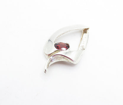 925 Sterling Silver  Vintage Red Topaz Shiny Smooth Open Design Pendant PT5184