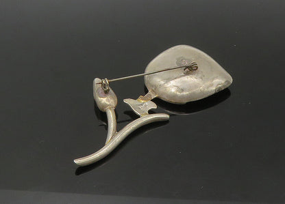 925 Sterling Silver  Vintage Jasper Shiny Flower Motif Brooch Pin  BP8795