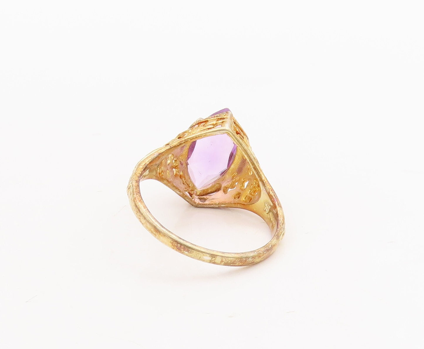 925 Sterling Silver Vintage Ring Gold Plated Amethyst Carved  Sz 8.5  RG29243