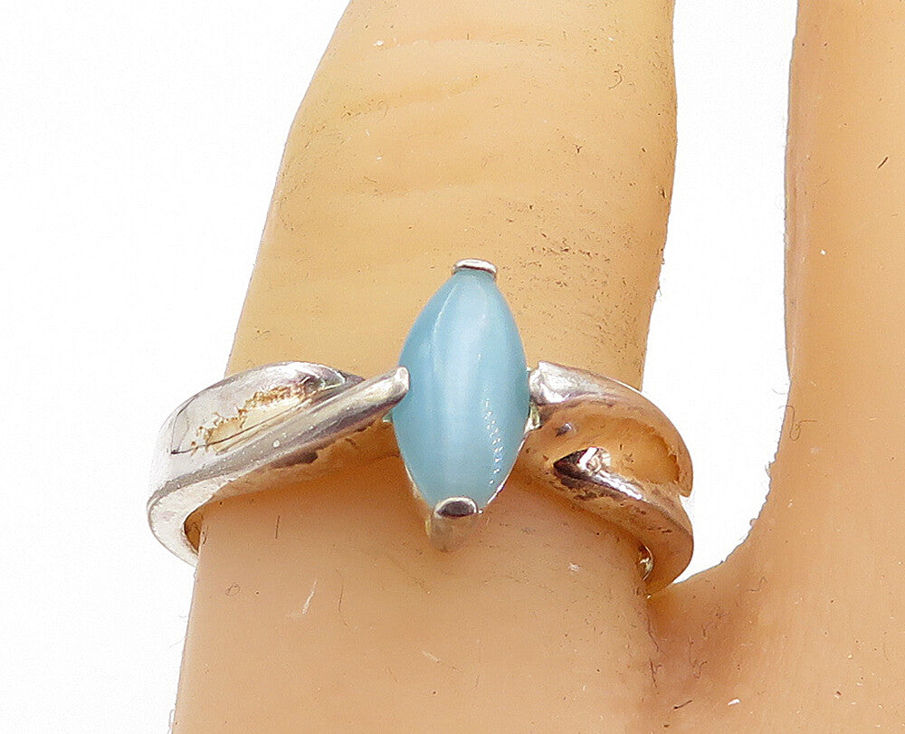 925 Sterling Silver  Vintage Blue Cat's Eye Topaz Solitaire Ring Sz 8  RG6718
