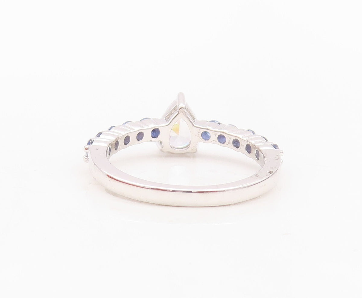 925 Sterling Silver Vintage Ring Drop Cut CZ Round Sapphire Band  Sz 7 RG30143