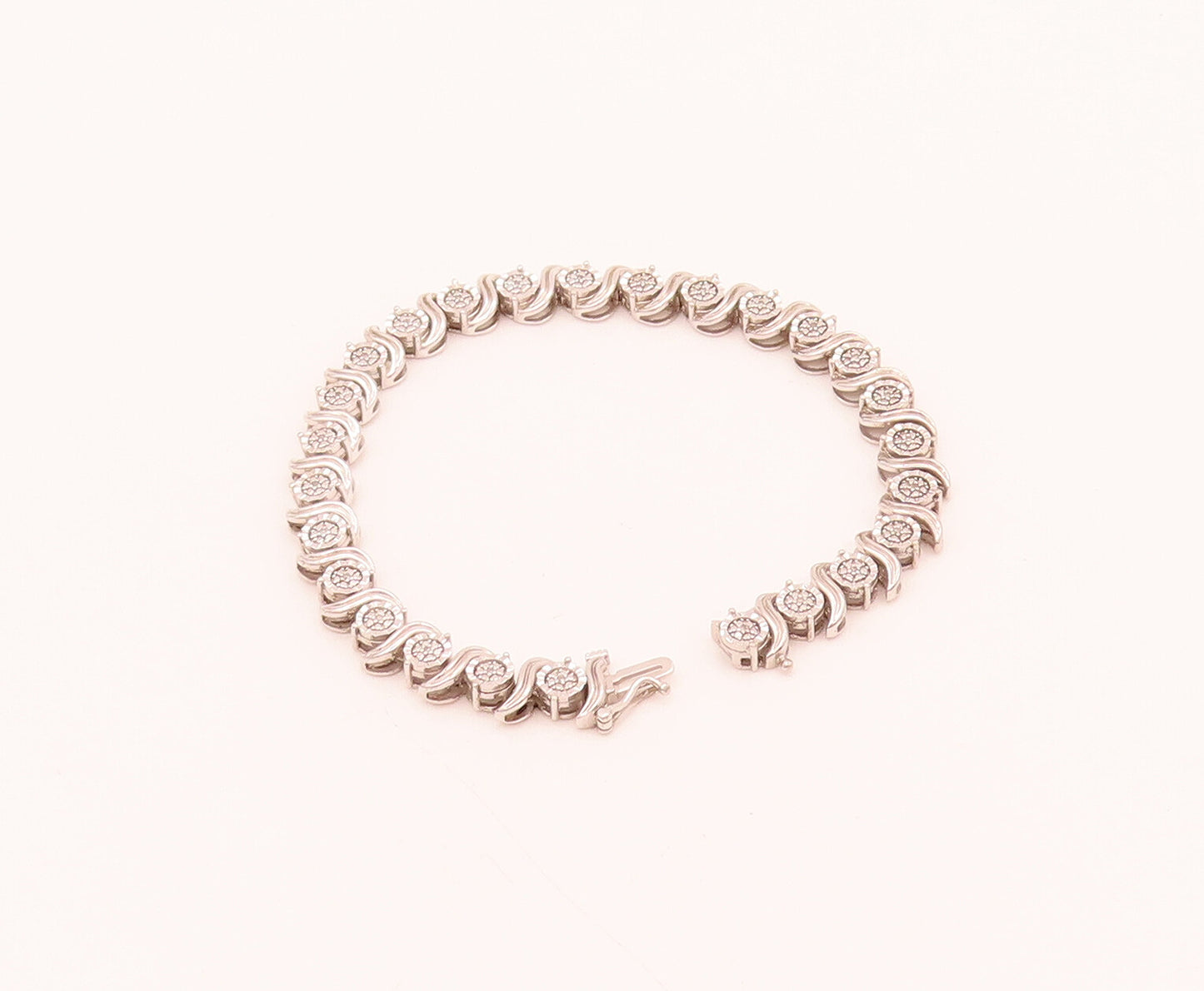 925 Silver Vintage Swirly S & Diamonds Circular Alternat Link Bracelet BT10044