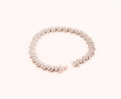 925 Silver Vintage Swirly S & Diamonds Circular Alternat Link Bracelet BT10044